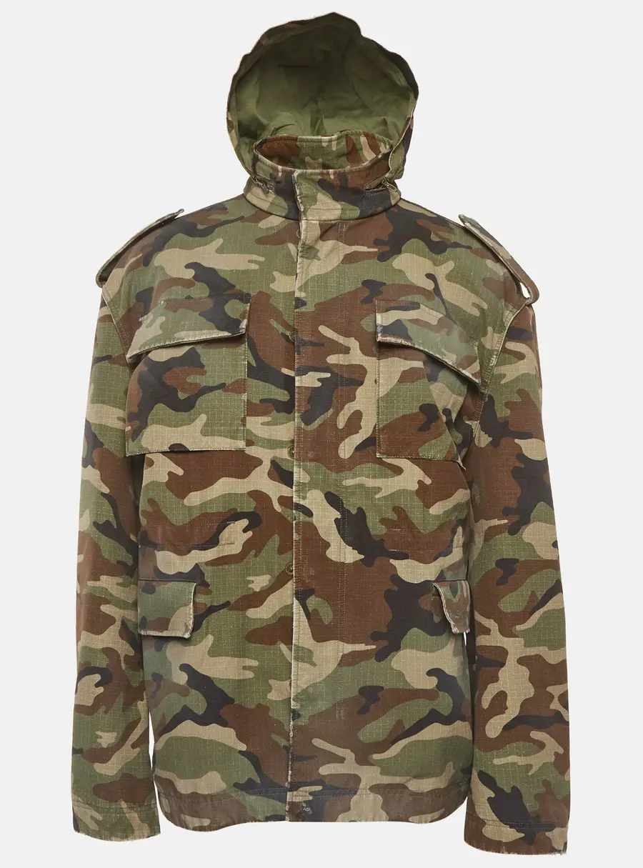 Balenciaga Unisex Multicolor Cotton Dark Camo Biker Army Jacket M