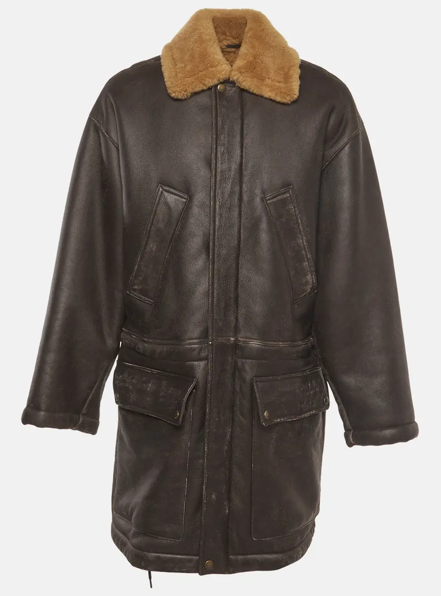 Balenciaga Unisex Brown Leather and Shearling Coat S