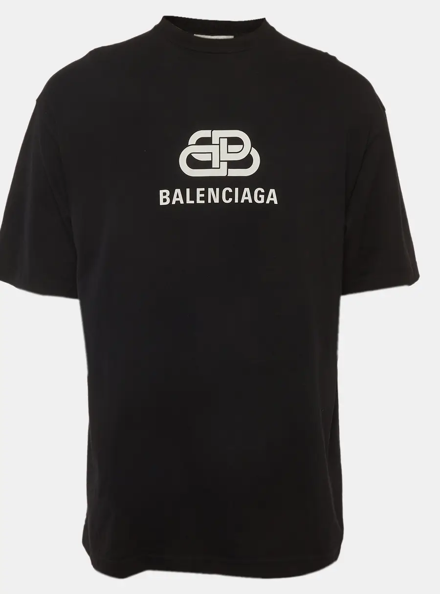 Balenciaga Black Logo Print Jersey Crewneck T-Shirt XS