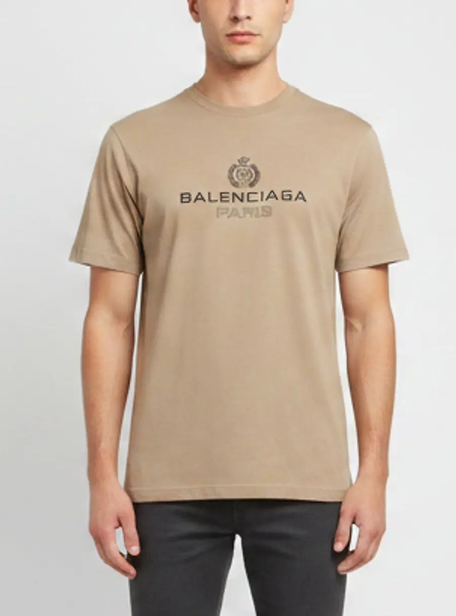 Balenciaga Beige Crest Graphic Jersey Crewneck T-Shirt XS