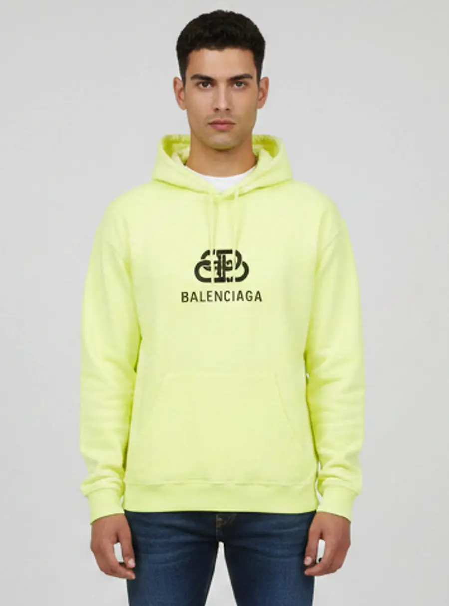 Balenciaga Neon Yellow Logo Graphic Cotton Knit Hoodie S