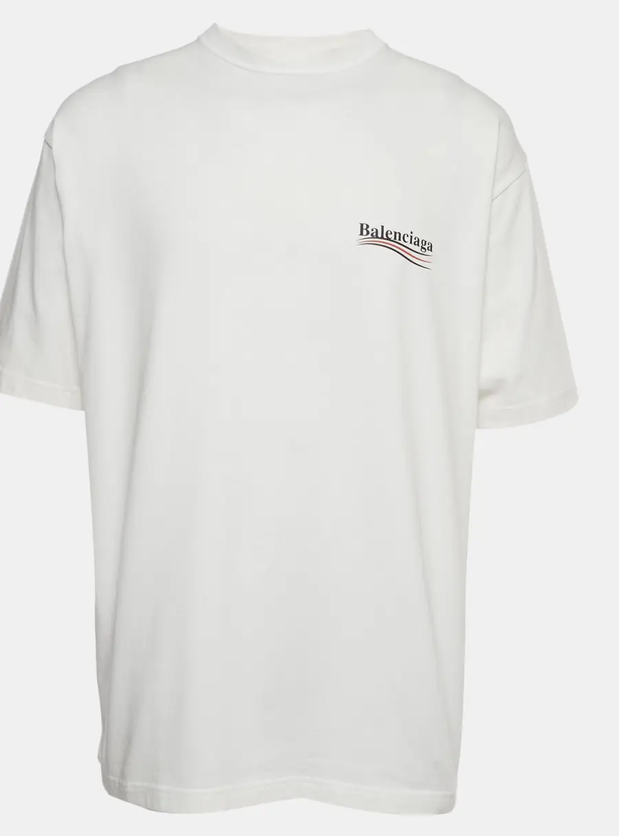 Balenciaga White Political Campaign Logo Print Jersey Crewneck T-Shirt S