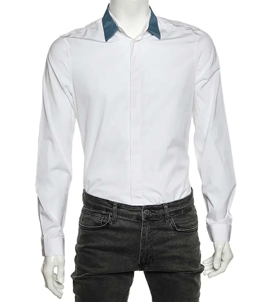 Balenciaga White Cotton Contrast Collar Detail Button Front Shirt M