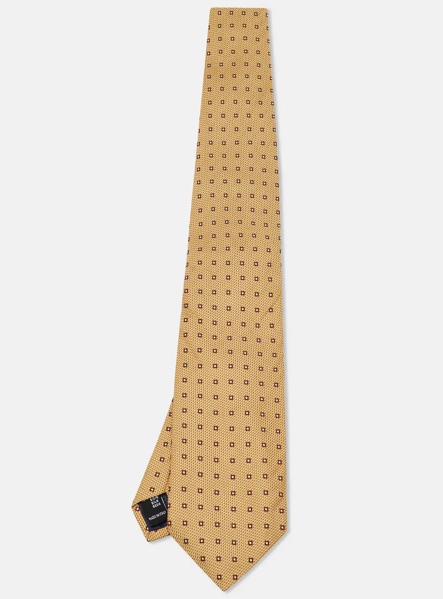 Balenciaga Beige Square Pattern Silk Tie