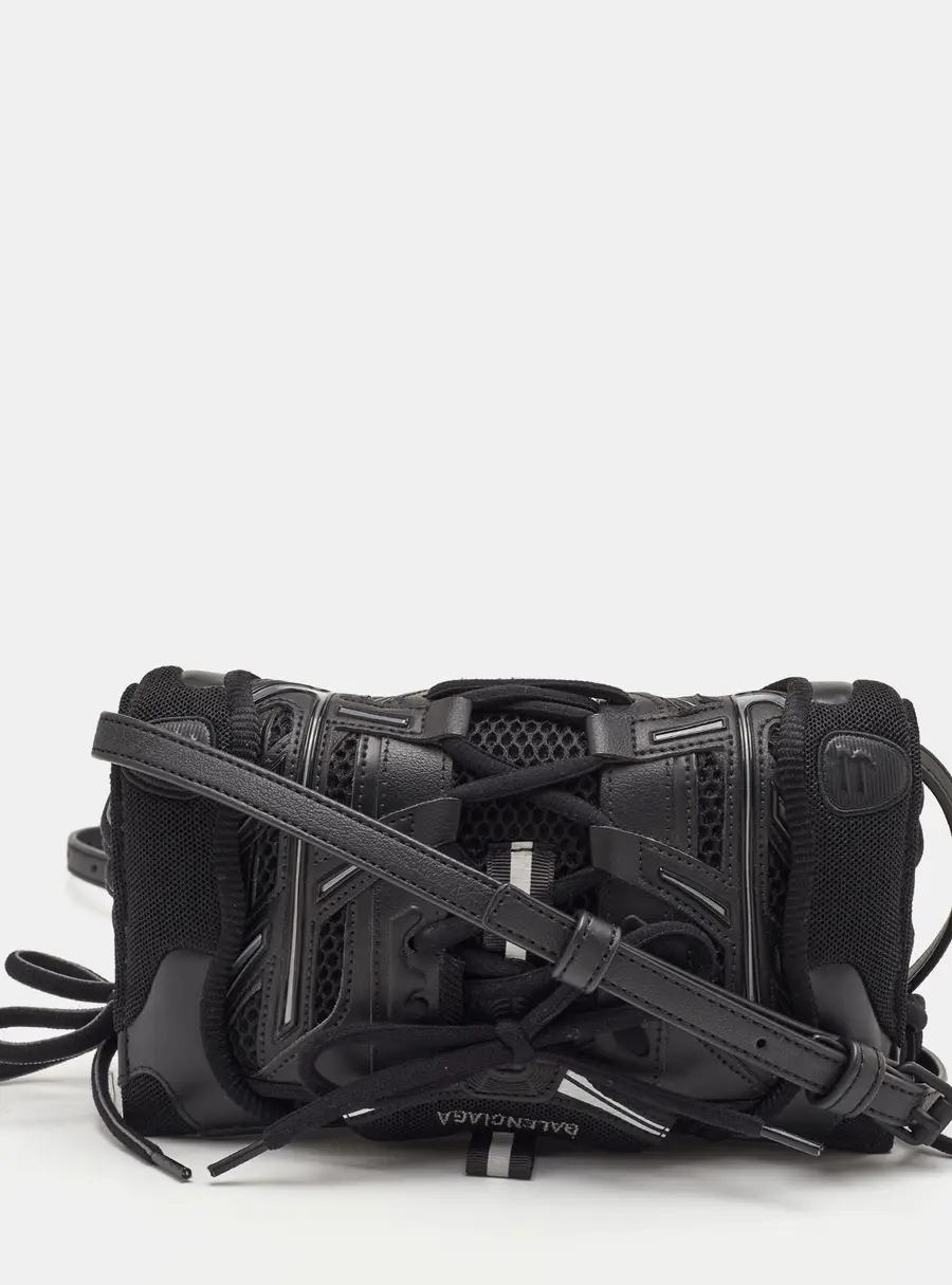Balenciaga Sneakerhead Phone Holder Black Leather and Mesh Crossbody Bag