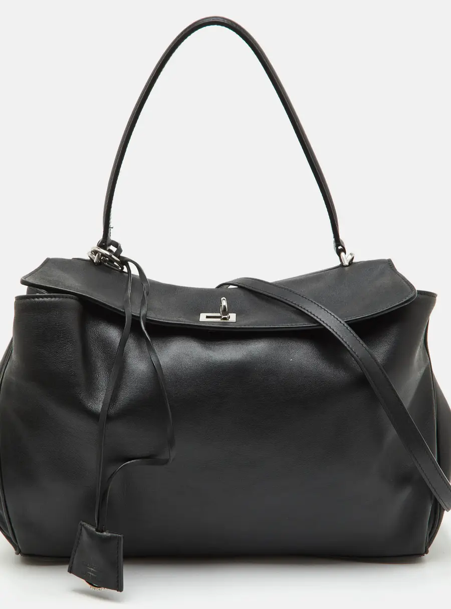 Balenciaga Rodeo Black Leather Flap Messenger Bag