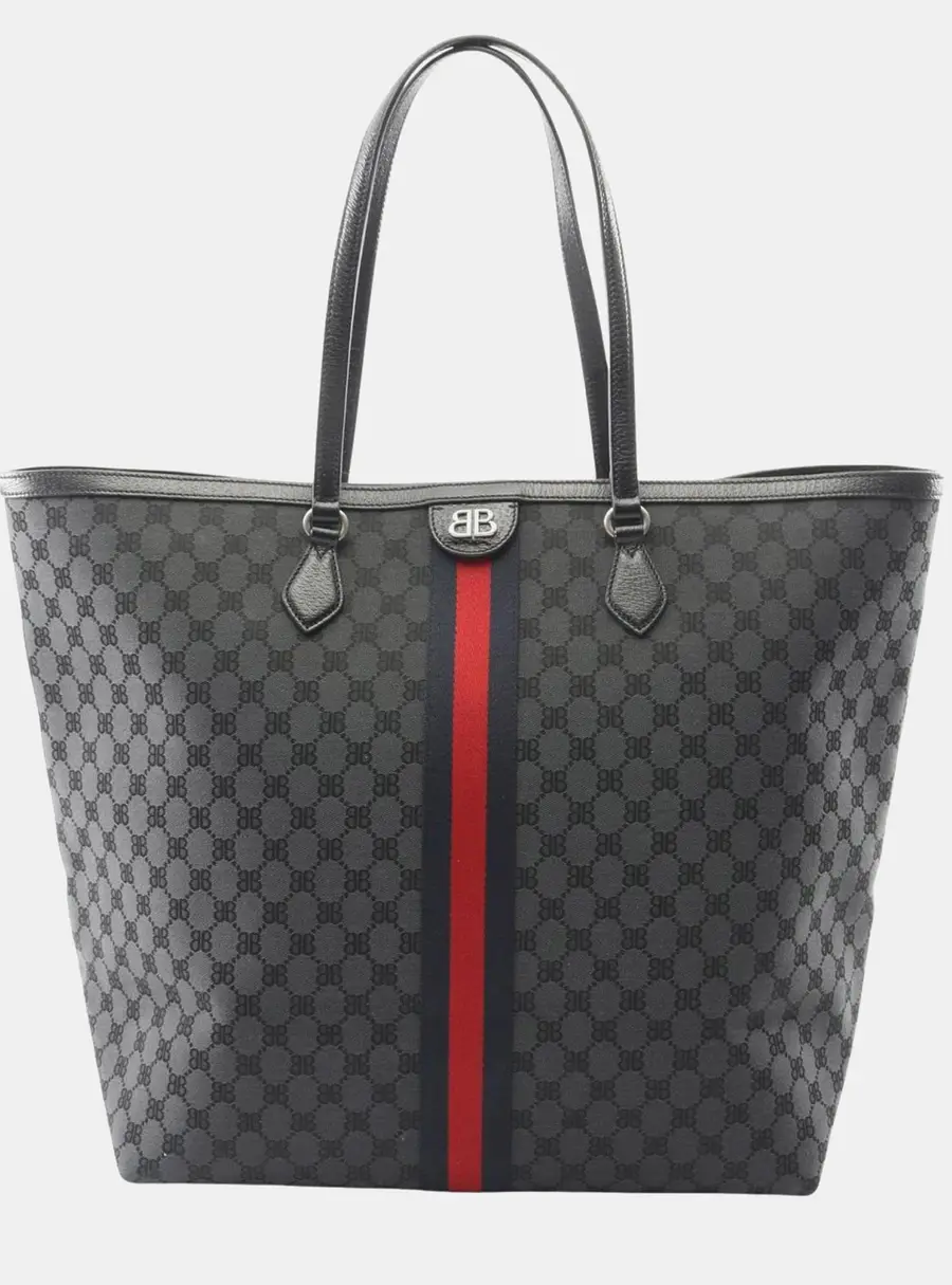 Balenciaga x Gucci The Hacker Project Large Black Multicolor Canvas Leather Tote Bag