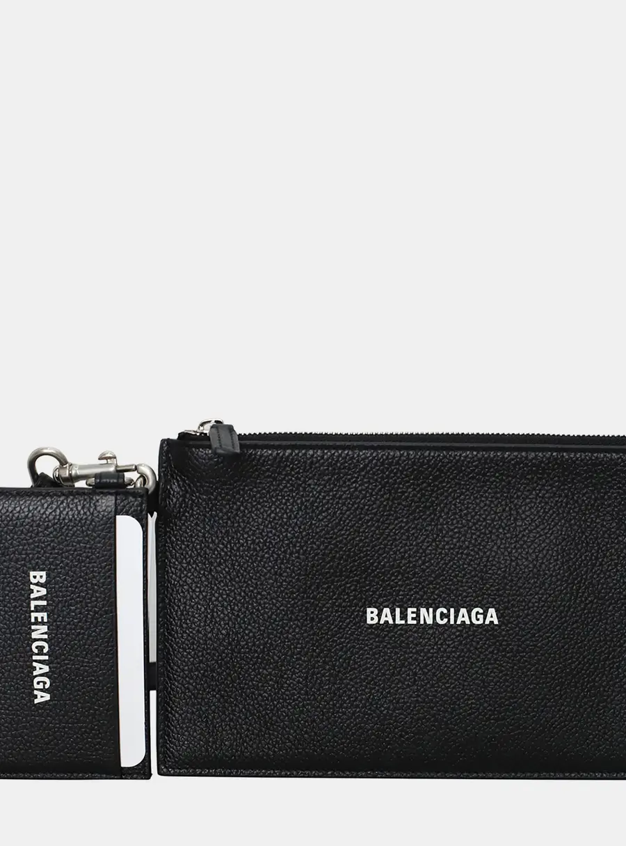 Balenciaga Cash Black Grained Calfskin Leather Pouch Bag