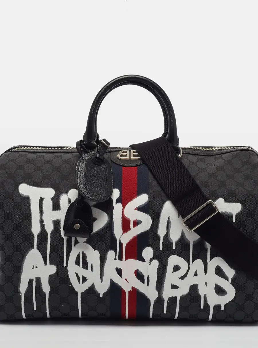 Balenciaga x Gucci The Hacker Project Graffiti 67/350 Medium Black BB Canvas and Leather Duffle Bag