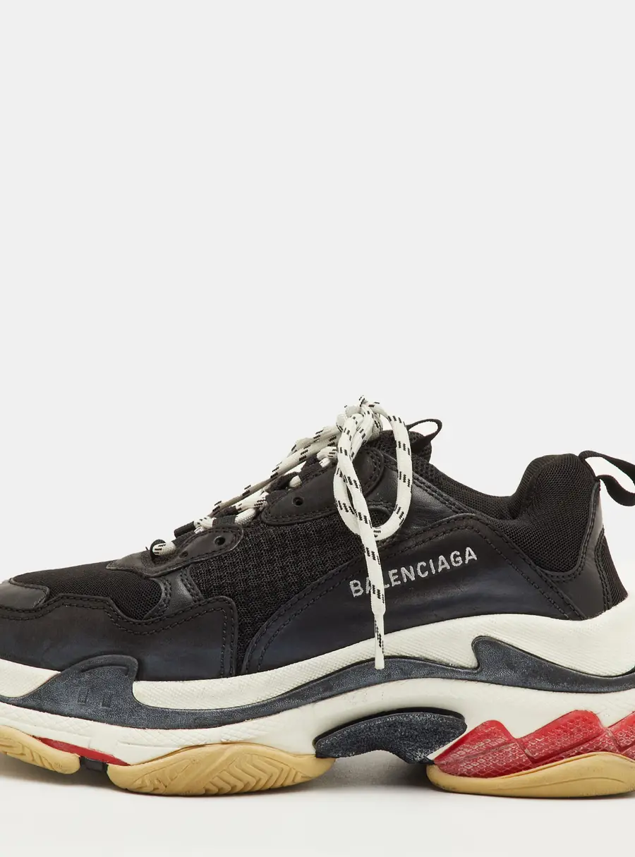 Balenciaga Triple S Size 41 Black Faux Leather and Mesh Lace Up Sneakers