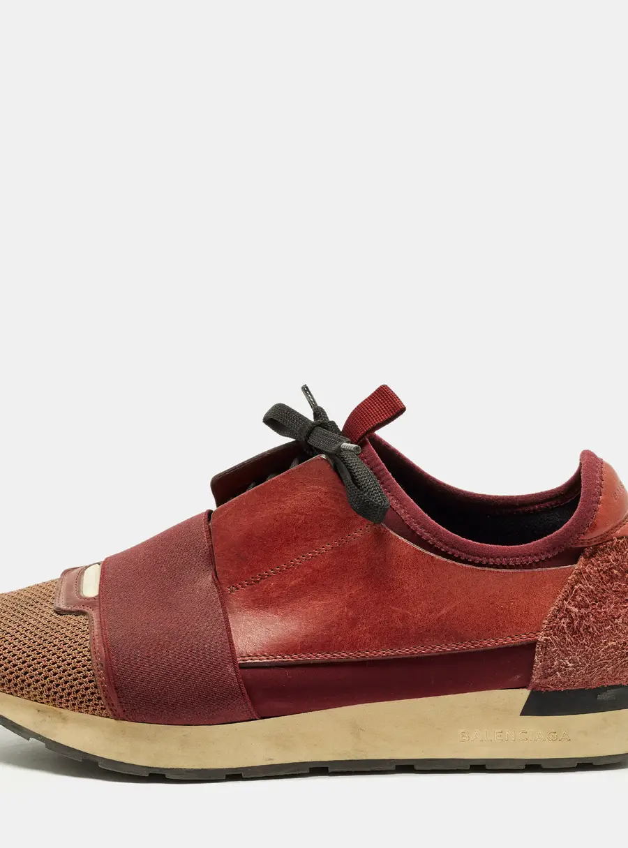 Balenciaga Race Runner Size 42 Burgundy Leather, Mesh and Suede Low Top Sneakers