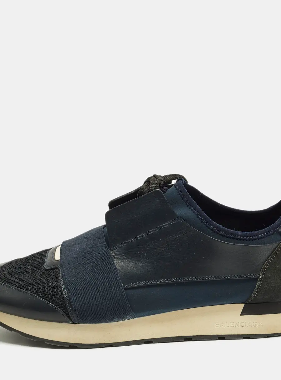 Balenciaga Race Runner Size 45 Navy Blue Fabric and Mesh Lace Up Sneakers