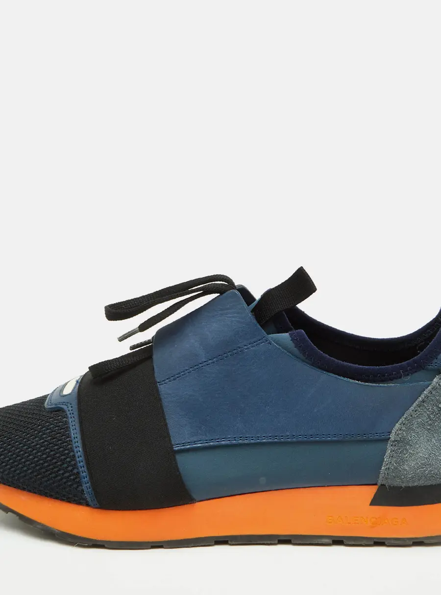 Balenciaga Race Runner Size 43 Navy Blue/Black Leather, Mesh and Stretch Band Sneakers