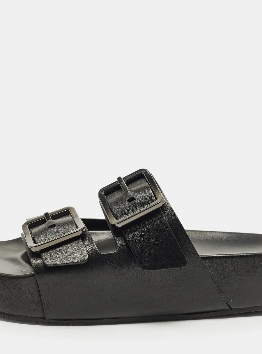 Balenciaga Mallorca Size 41 Black Leather Flat Sandals