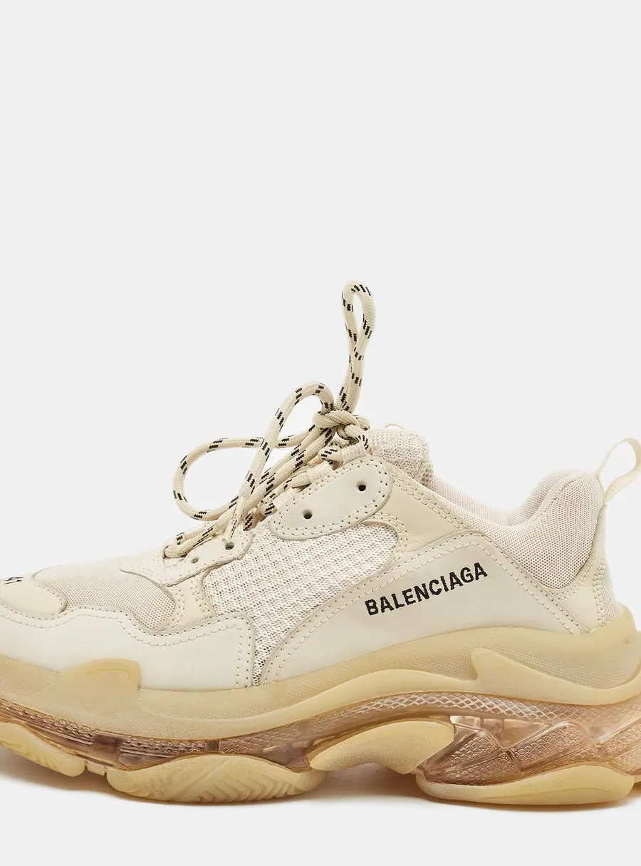 Balenciaga Triple S Size 41 Cream/Beige Mesh and Nubuck Leather Lace Up Sneakers