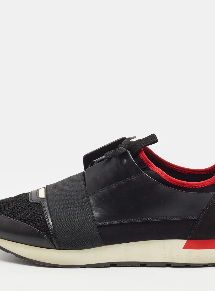 Balenciaga Race Runner Size 43 Black/Red Leather and Suede Low Top Sneakers