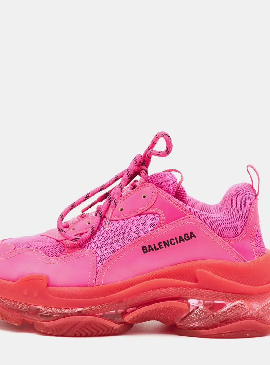 Balenciaga Triple S clear Size 42 Fuchsia Mesh and Nubuck Leather Lace Up Sneakers