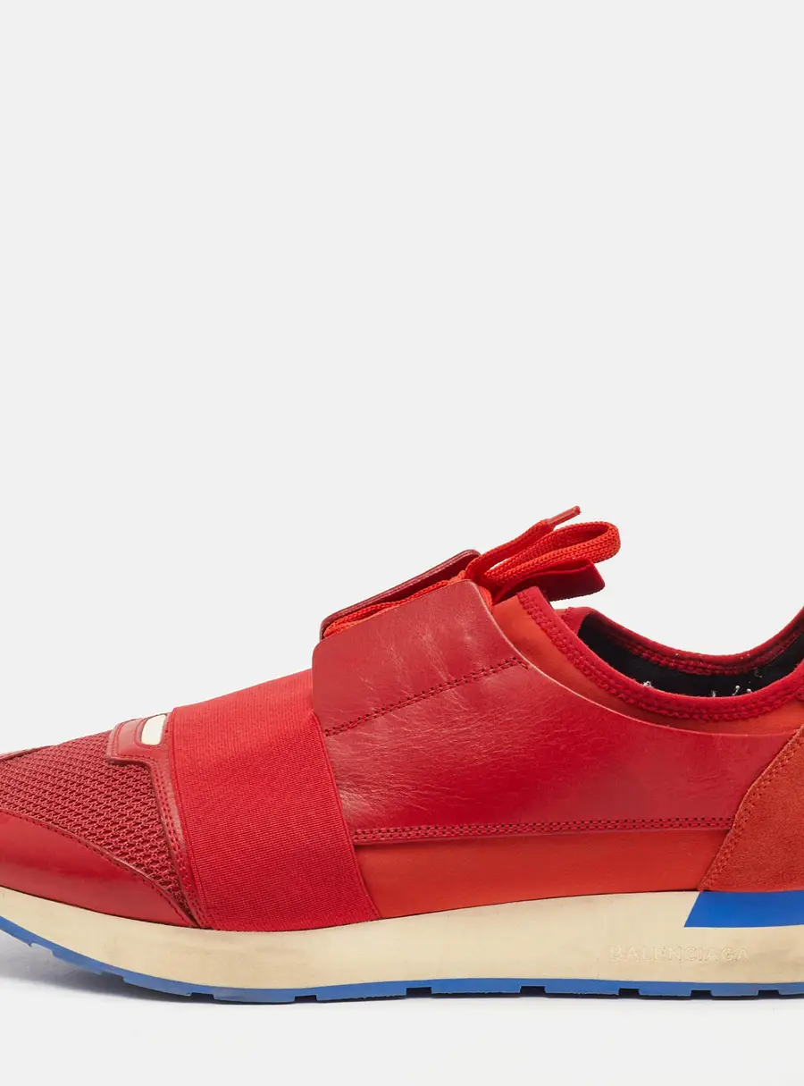 Balenciaga Race Runner Size 44 Red Leather, Mesh and Neoprene Low Top Sneakers