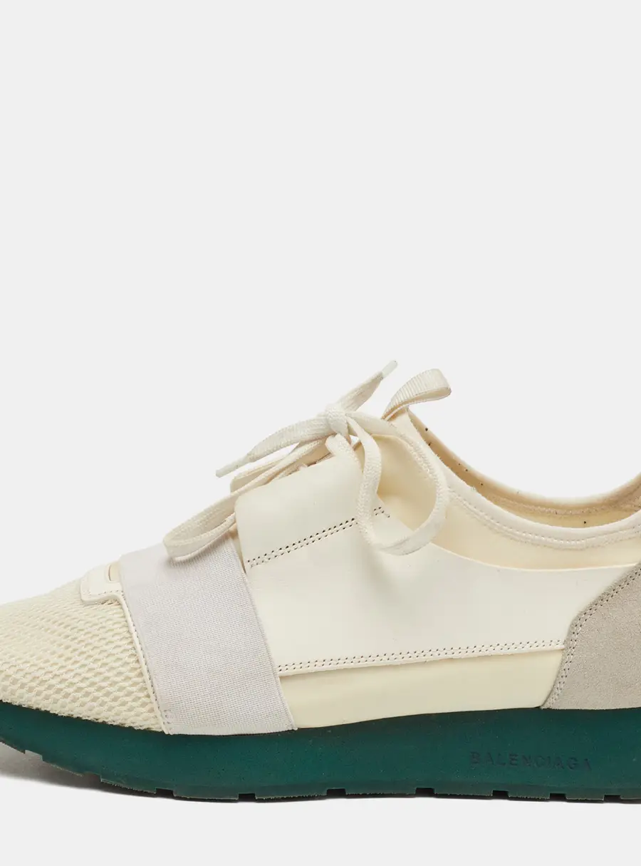Balenciaga Race Runner Size 41 White/Grey Leather and Mesh Low Top Sneakers