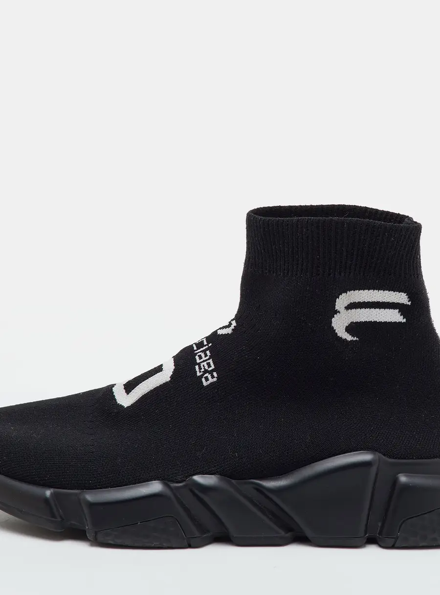 Balenciaga Speed Size 40 Black Knit Fabric High Slip On Sneakers