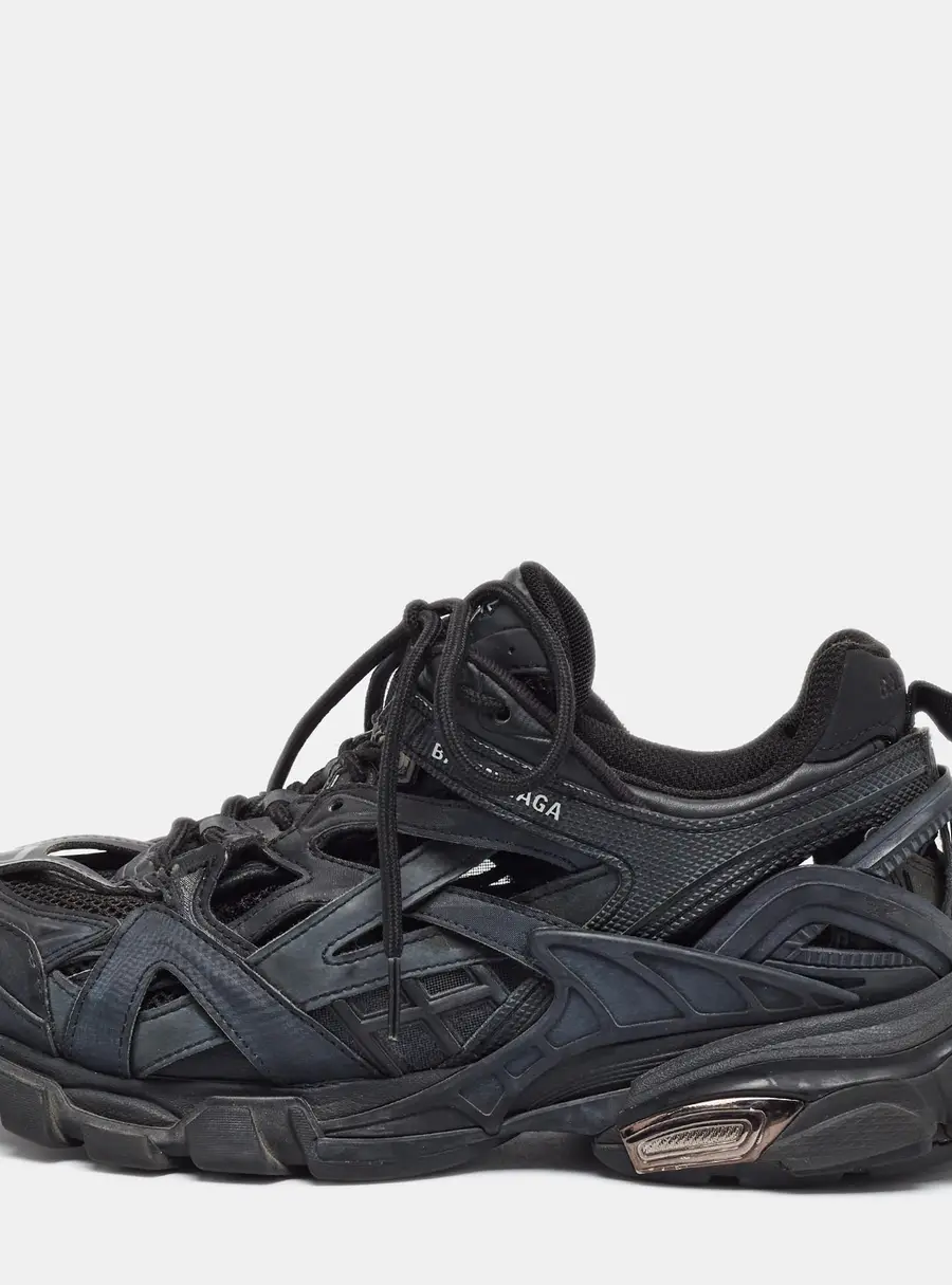 Balenciaga Track Size 40 Black Faux Leather and Mesh Lace Up Sneakers