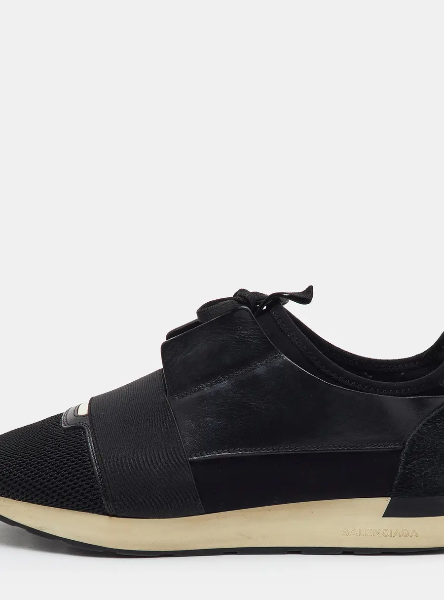 Balenciaga Race Runner Size 45 Black Leather, Mesh and Neoprene Low Top Sneakers