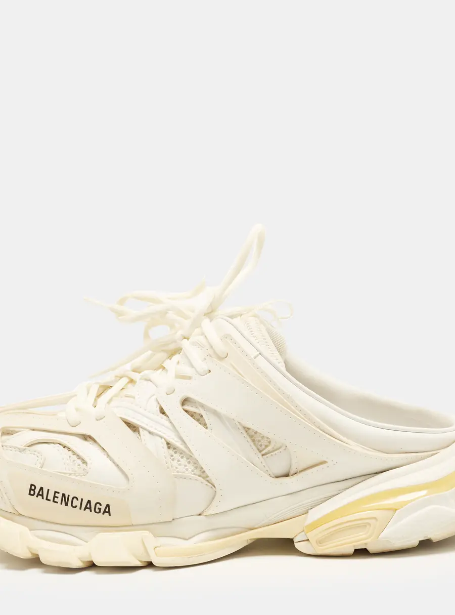 Balenciaga Track Size 43 White Faux Leather and Mesh Mule Sneakers