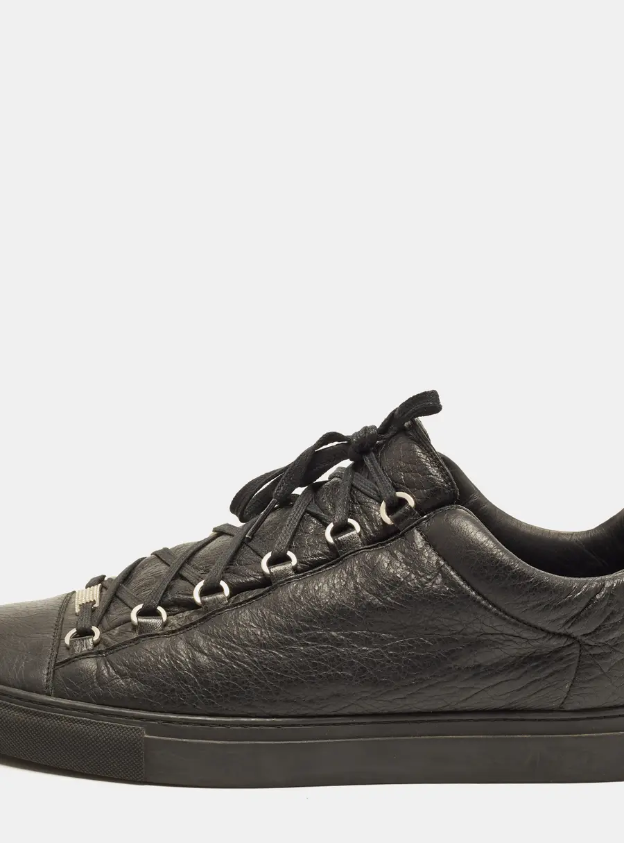 Balenciaga Arena Size 48 Black Leather Low Top Sneakers