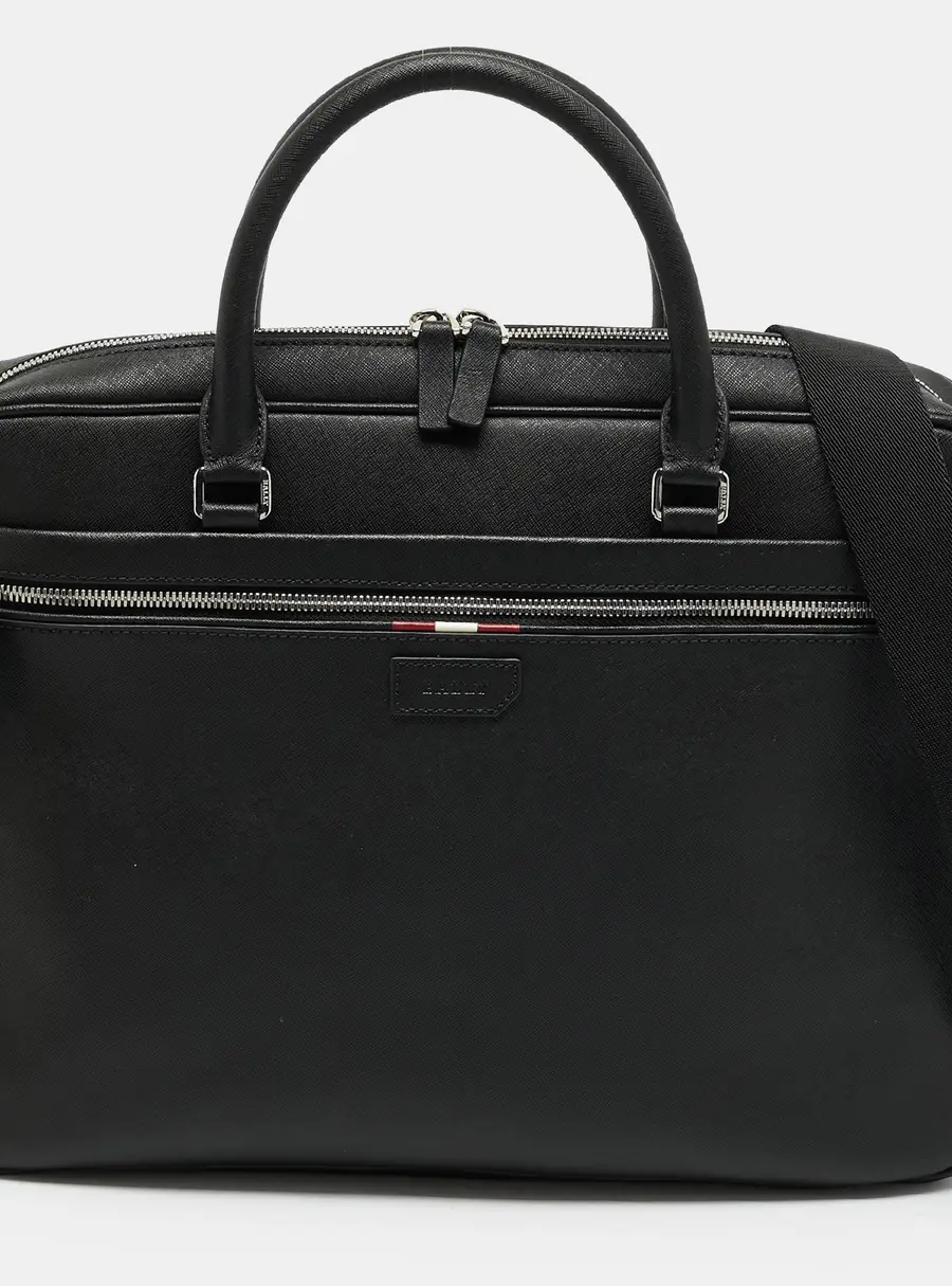 Bally Pauly Black Soft Saffiano Leather Briefcase