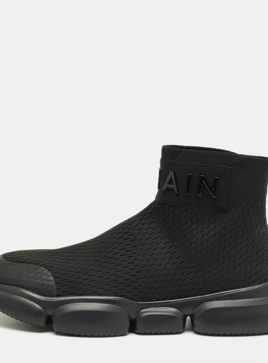 Balmain Black Stretch Knit Sock High Slip On Sneakers Size 44