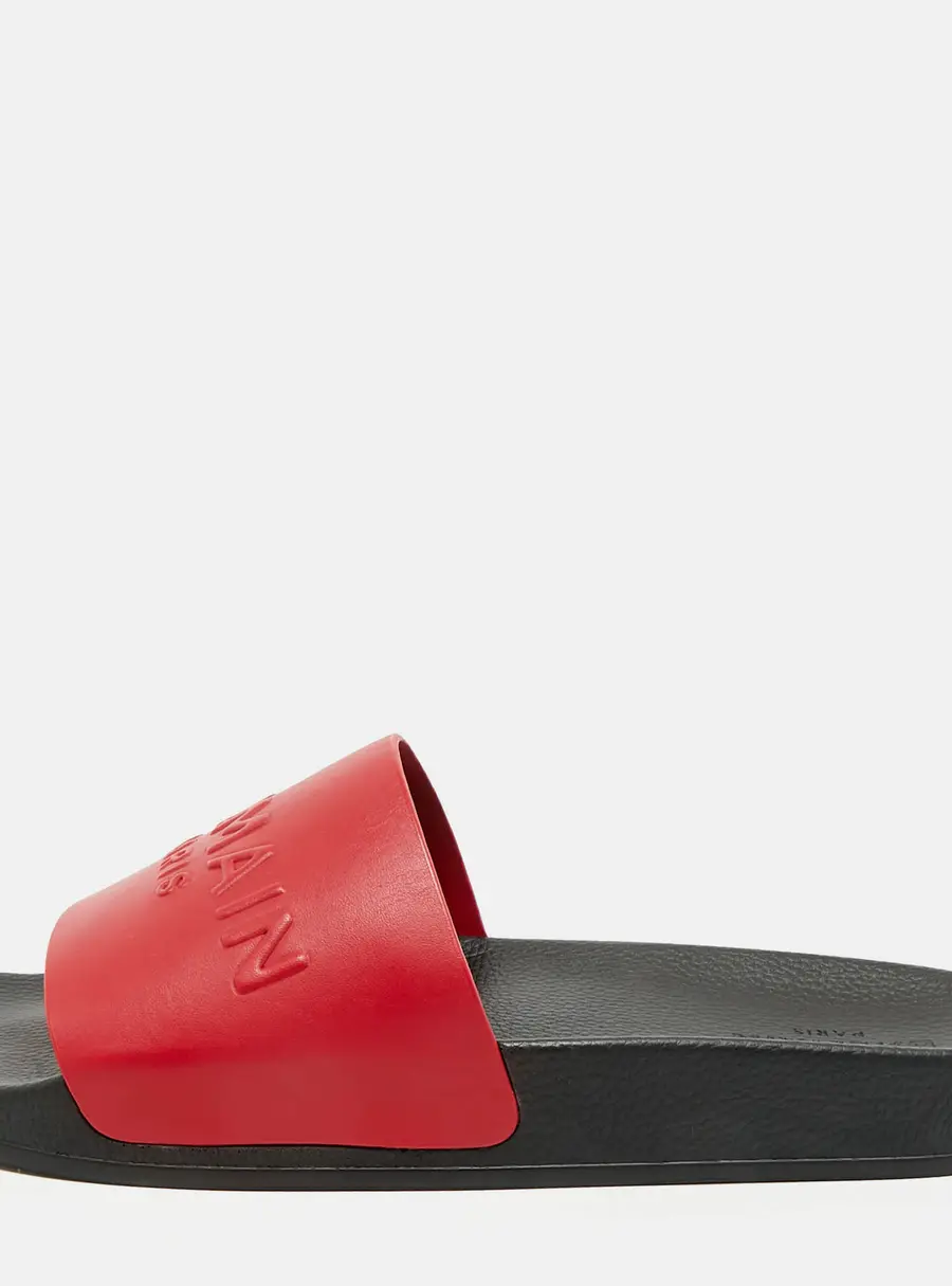 Balmain Size 43 Red Leather Flat Slides