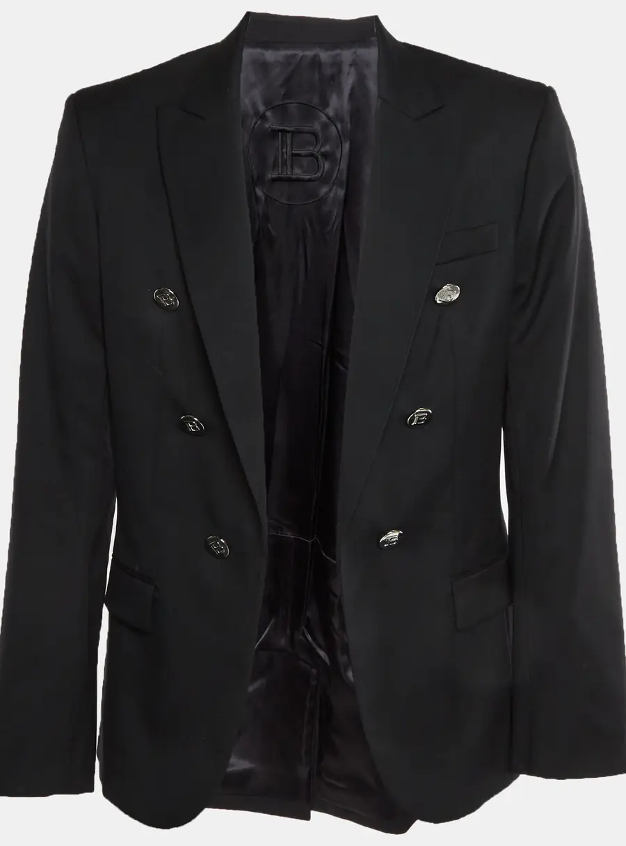 Balmain Black Wool Blend Open Front Blazer L