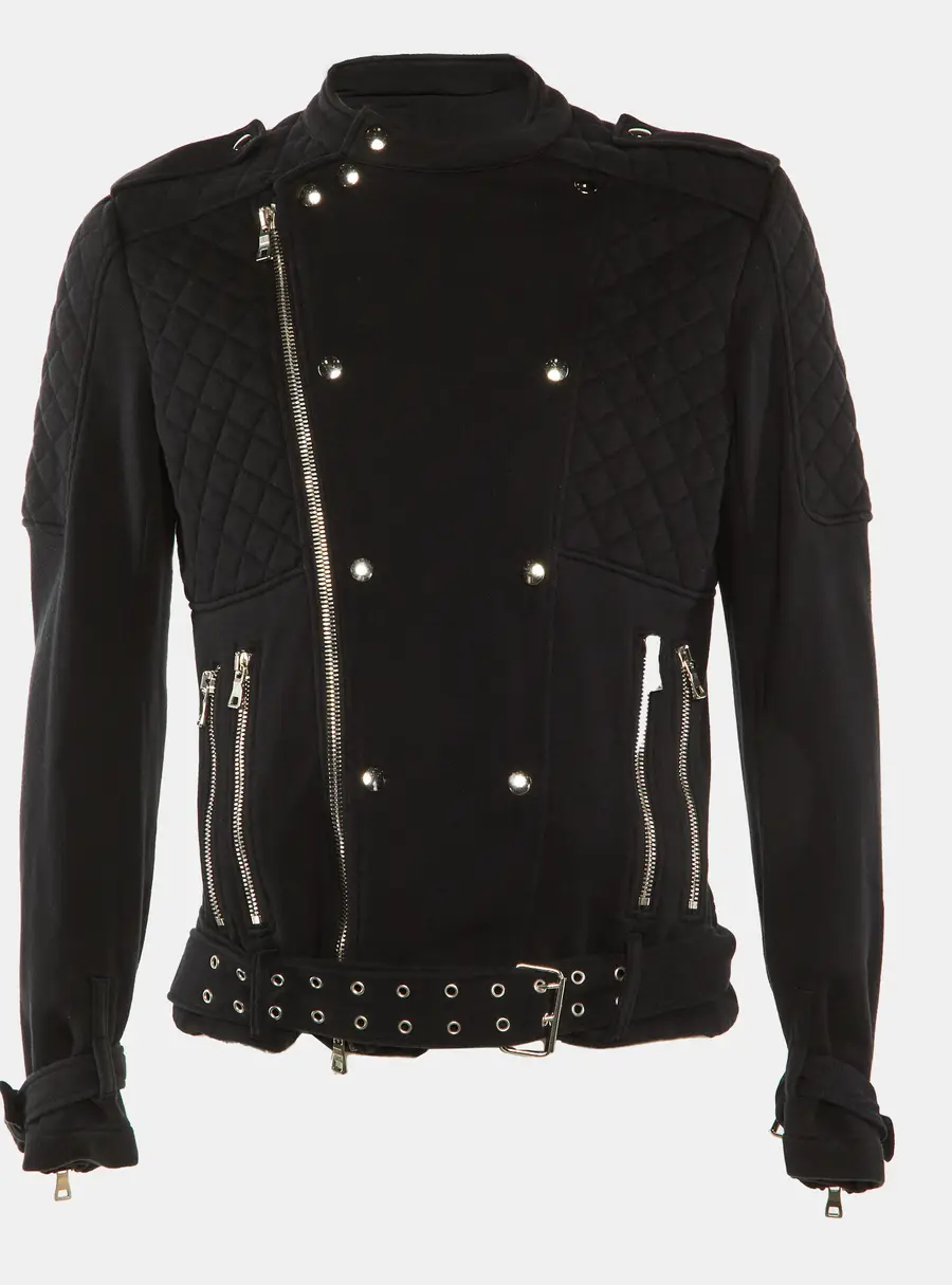 Balmain Black Cotton Quilted Biker Jacket XL