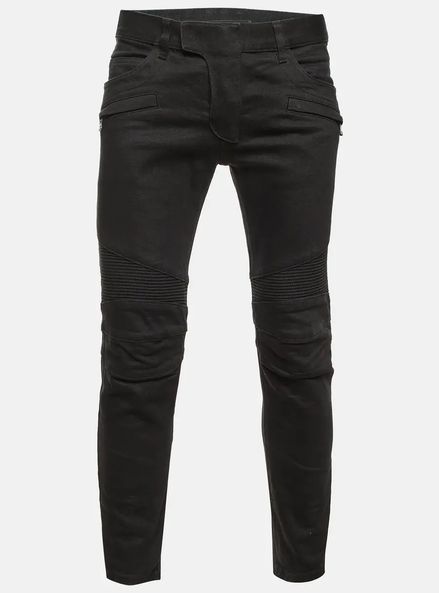 Balmain Black Denim Rib Detail Slim Fit Biker Jeans M/Waist 34"