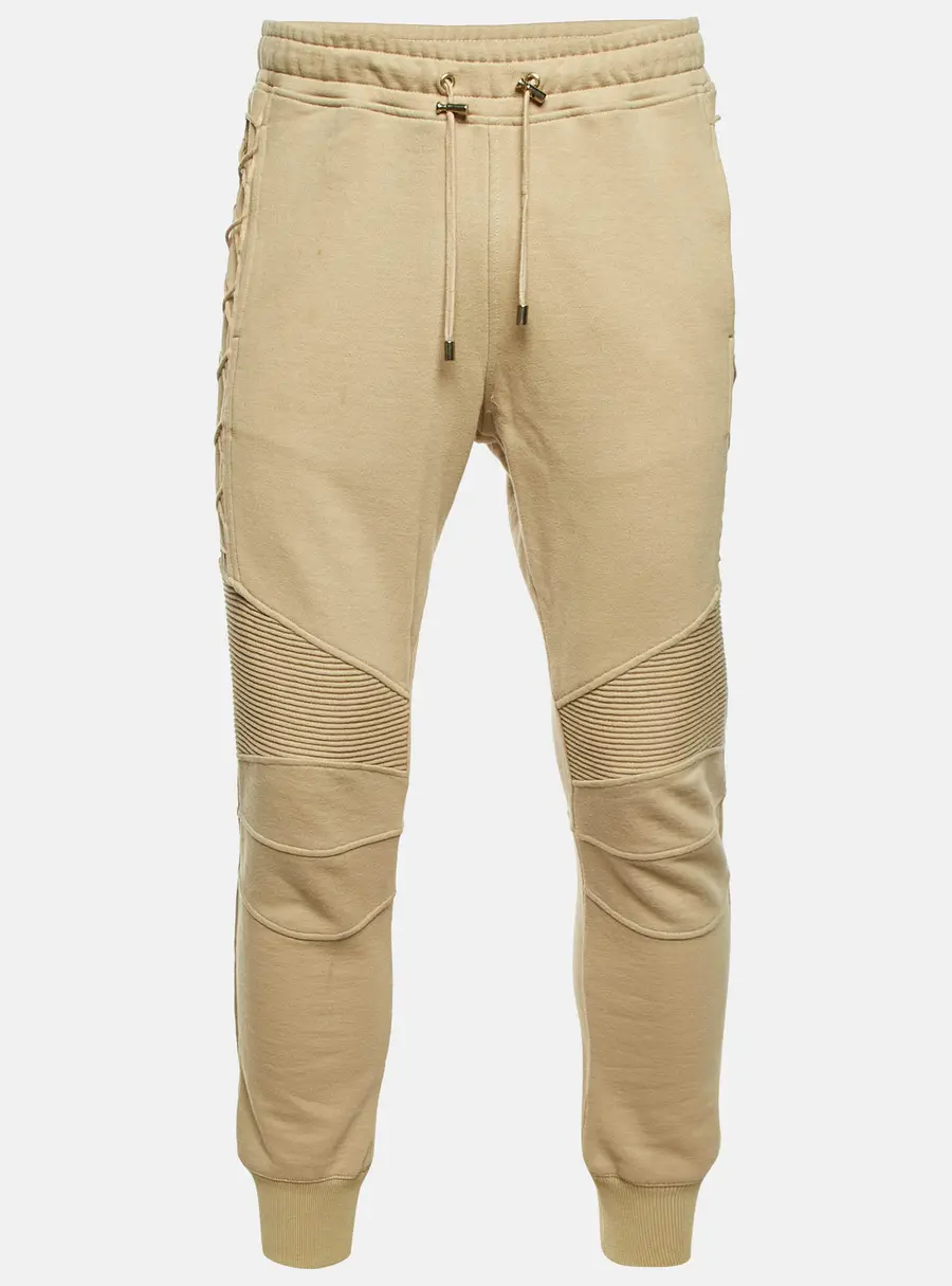 Balmain Beige Cotton Rib Detail Jogger Pants M