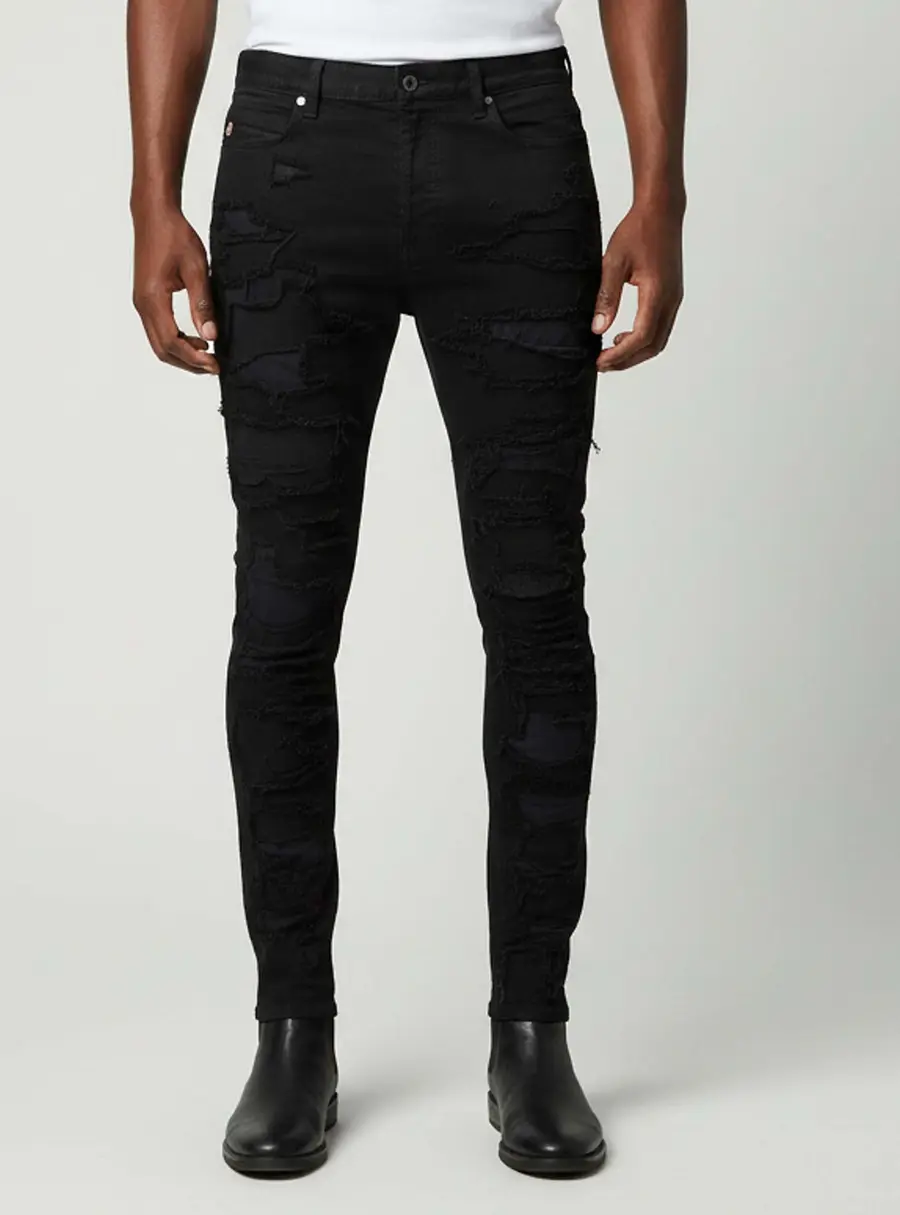 Balmain Black Distressed Denim Skinny Jeans M/Waist 34"