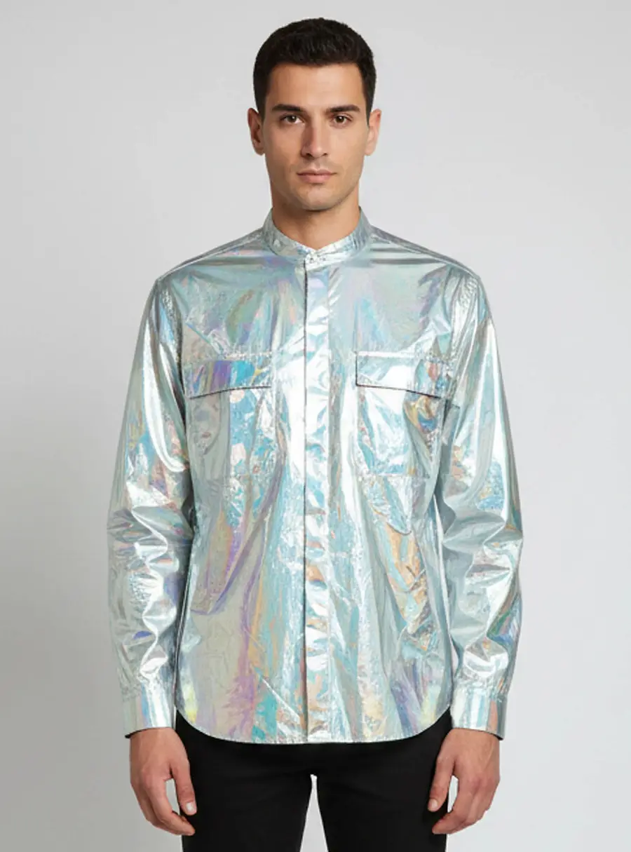 Balmain Silver Synthetic Holographic Oversized Shirt XXXS