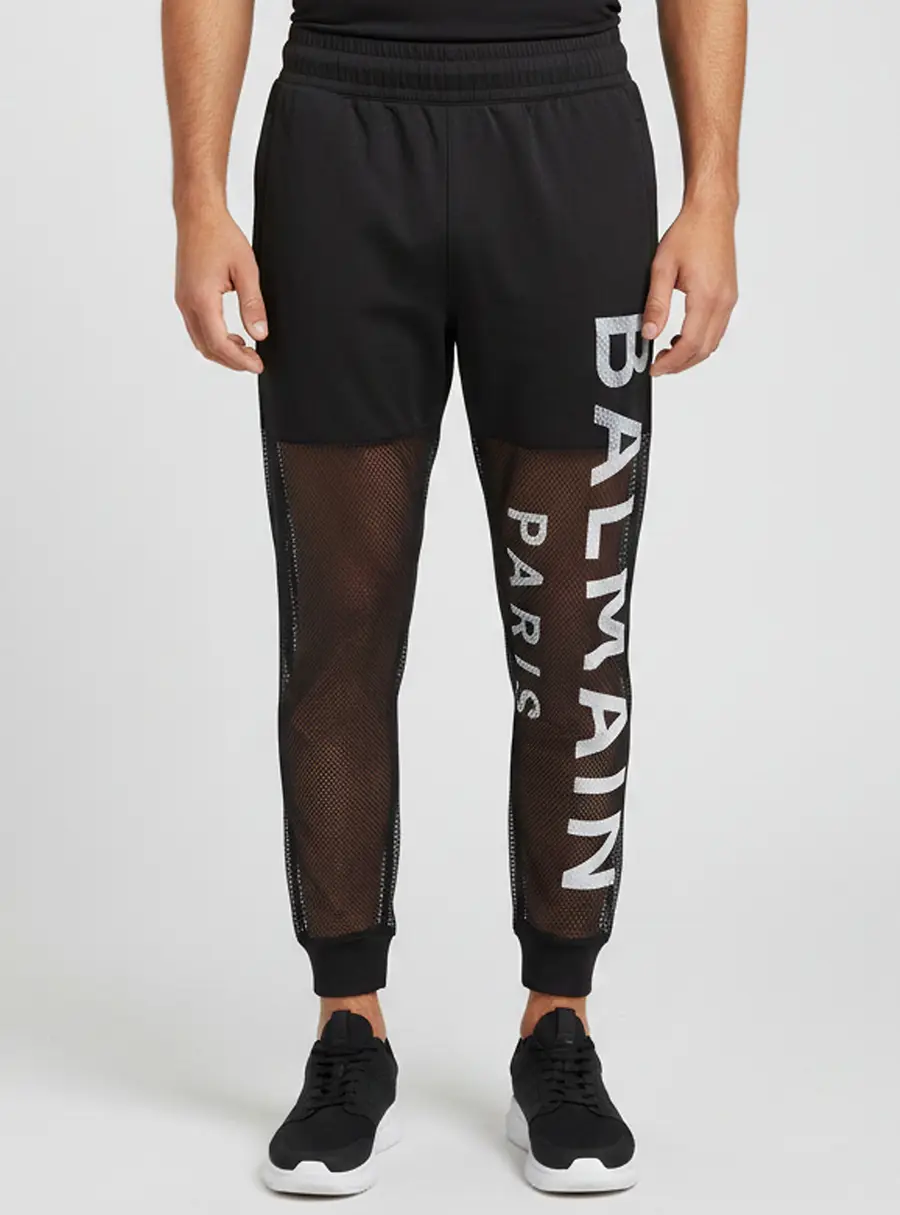 Balmain Paris Black Printed Mesh Joggers S