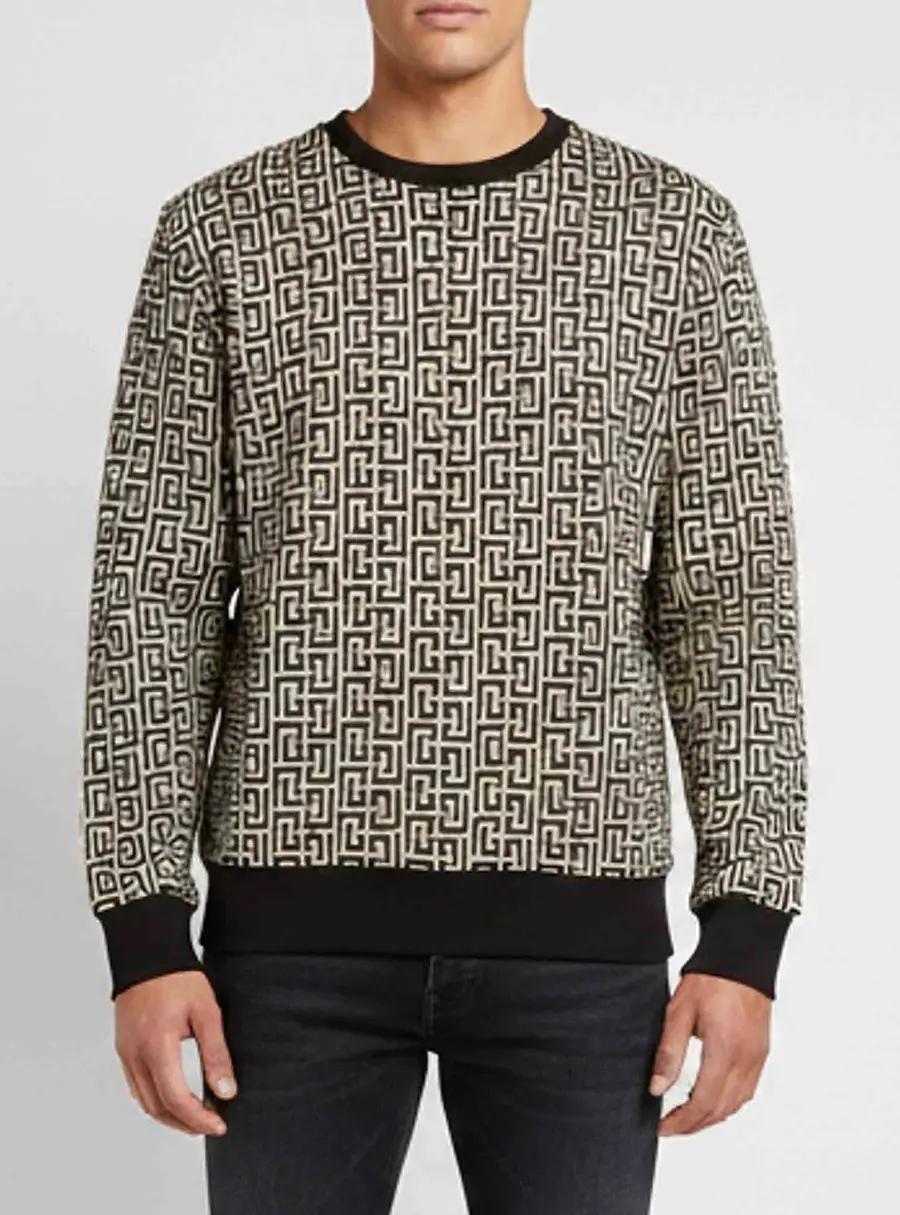 Balmain Beige/Black Monogram Intarsia Knit Sweatshirt M