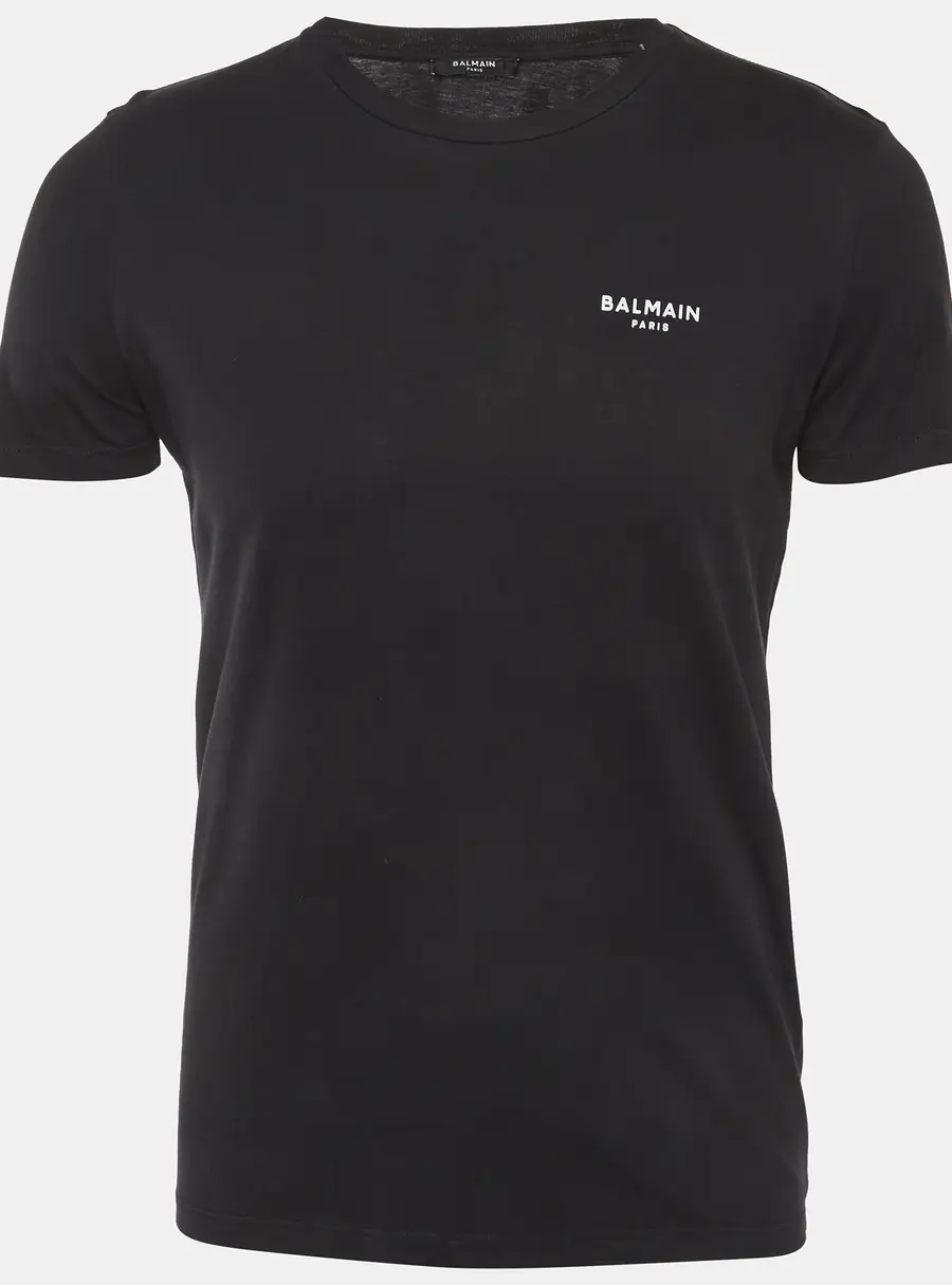 Balmain Black Cotton Knit Logo Applique T-Shirt S