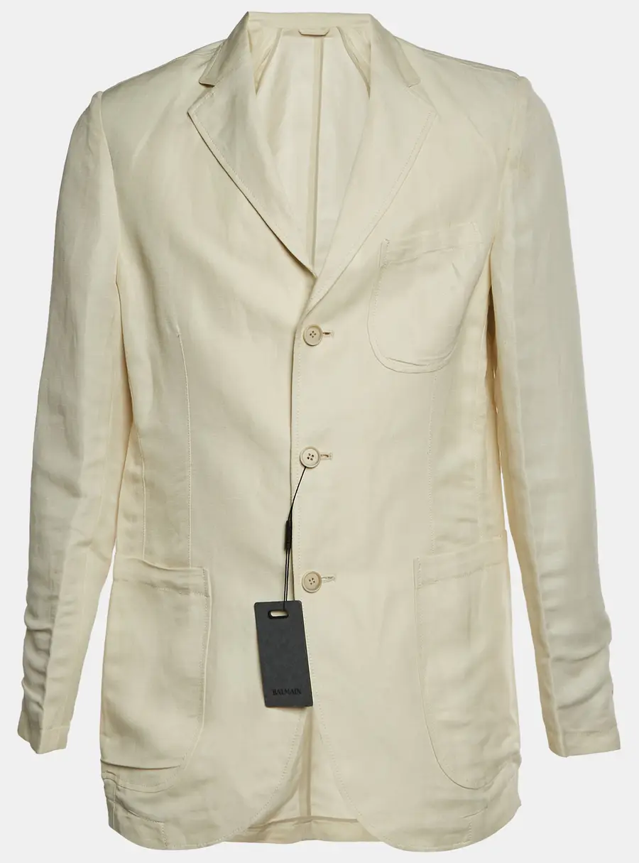 Balmain Cream Linen Blend Slim Fit Blazer L
