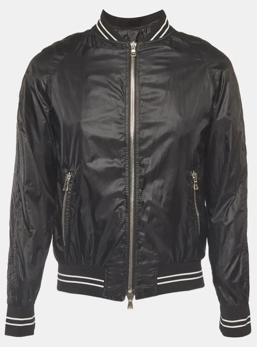 Balmain Black Nylon Logo Applique Bomber Jacket M