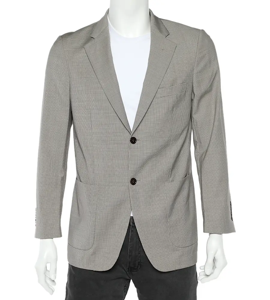 Balmain Beige Checkered Wool Button Front Blazer XS