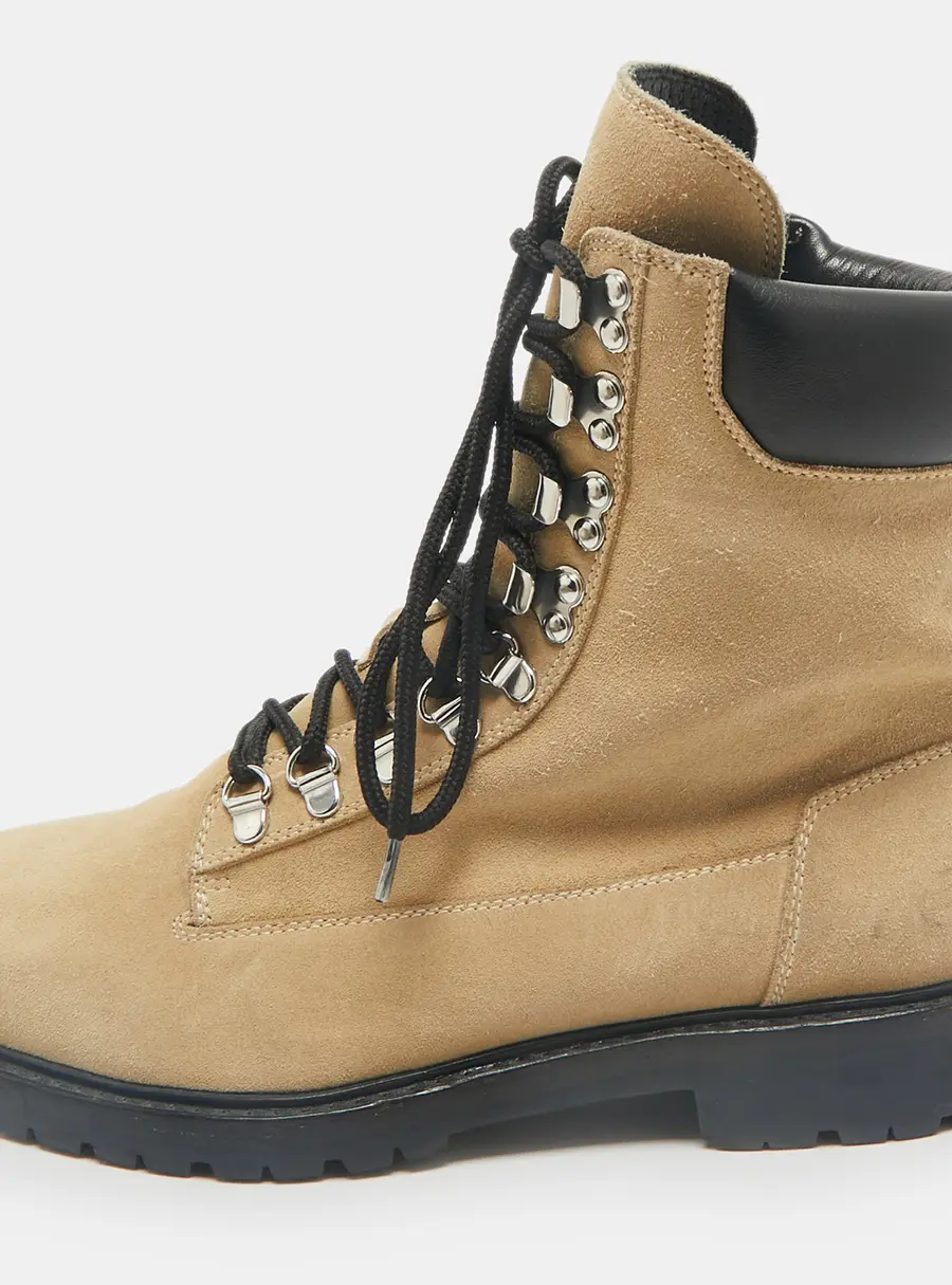 Balmain Beige/Black Suede and Leather Combat Boots Size 41