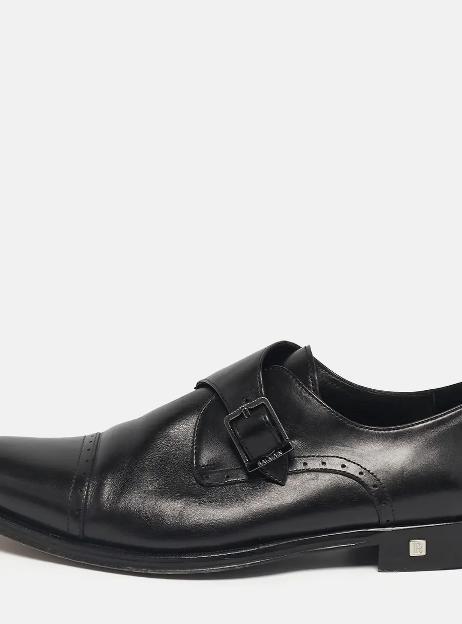 Balmain Black Leather Brogue Detail Single Monk Strap Shoes Size 40