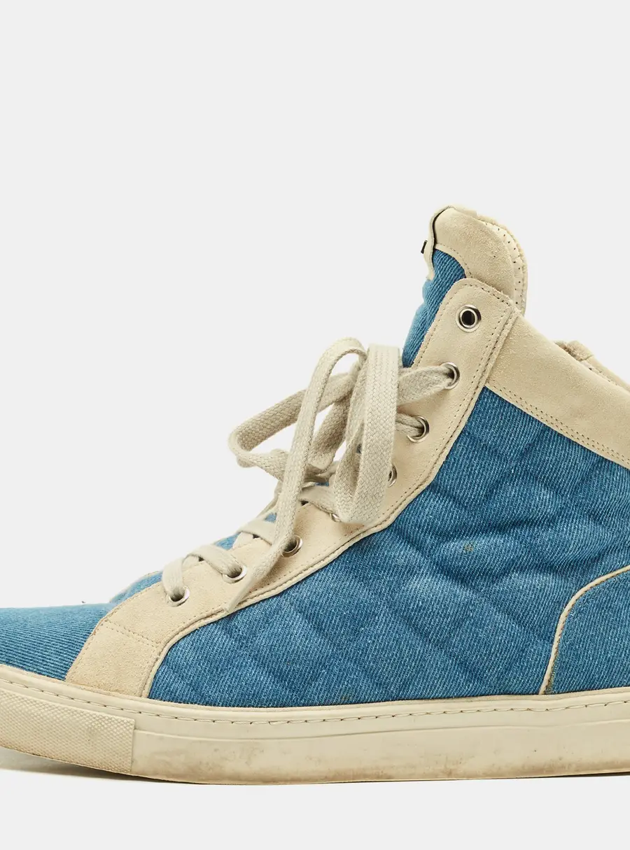 Balmain Size 44 Blue Denim and Suede High Top Sneakers