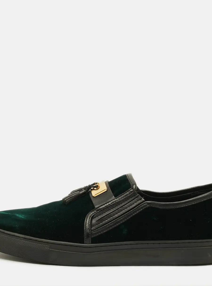 Balmain Size 43 Green/Black Leather Velvet Slip On Sneakers