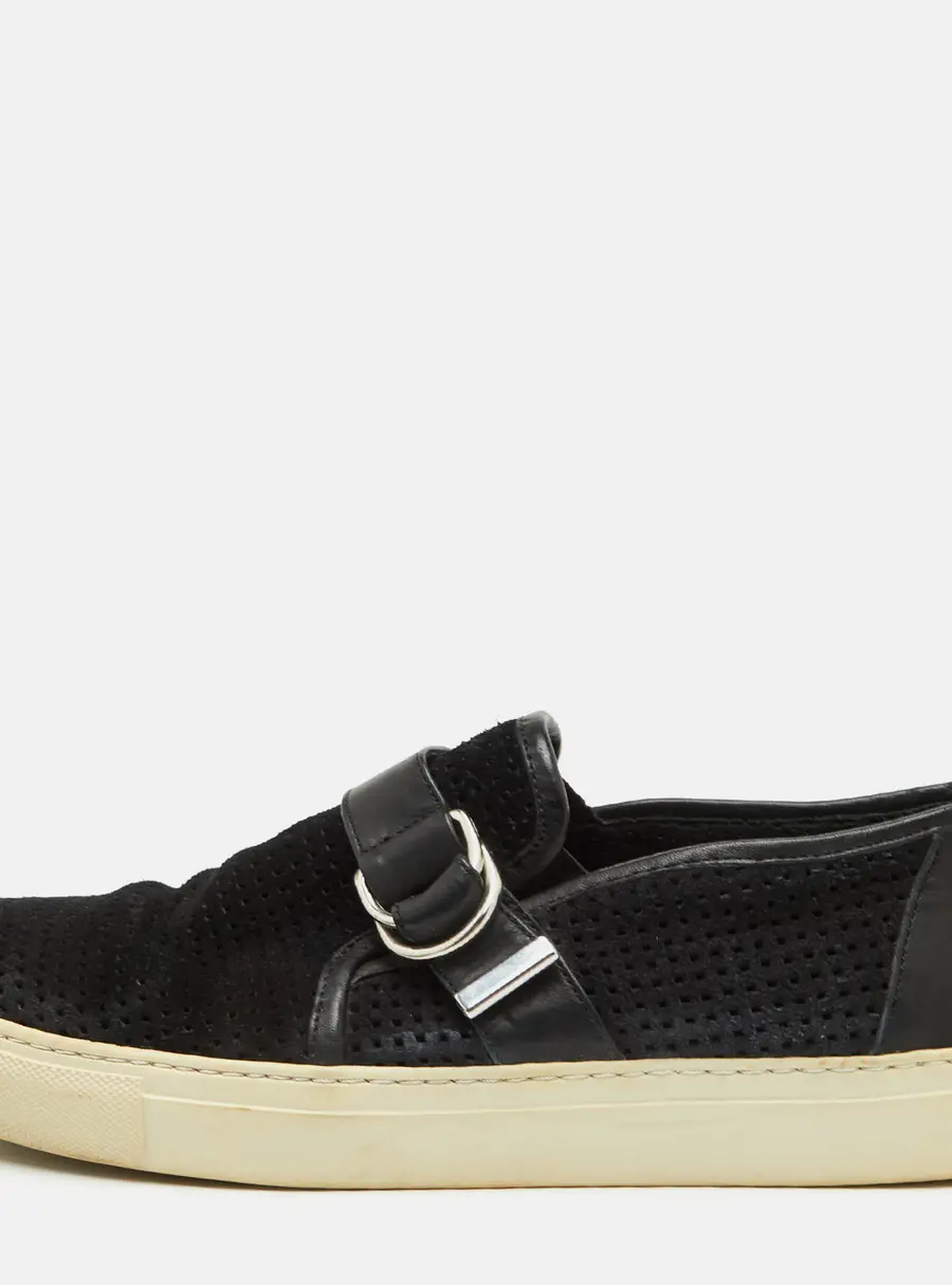 Balmain Size 42 Black Perforated Suede and Leather Slip On Sneakers