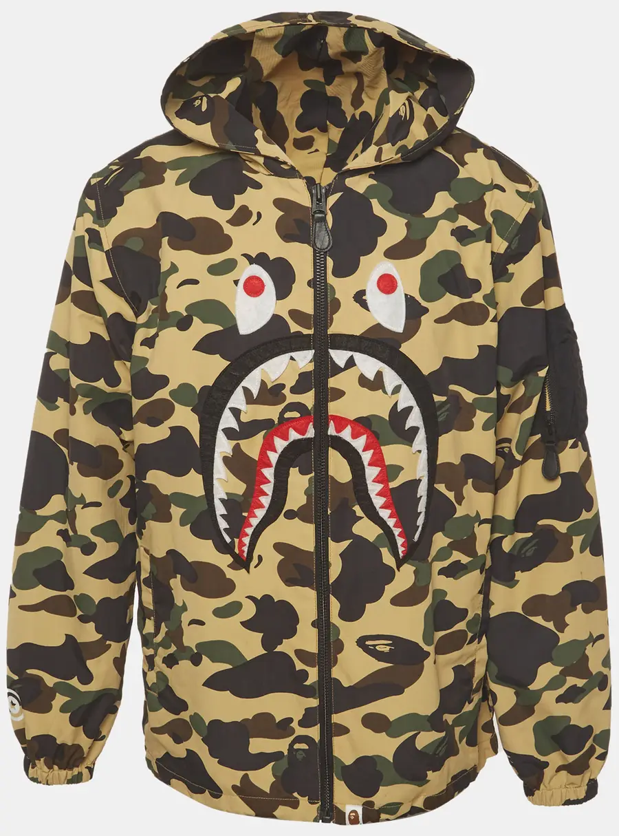 Bape Multicolour Camo Print Synthetic Shark Detail Zip Up Jacket L