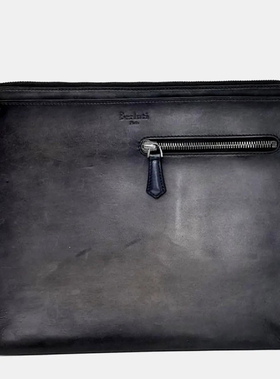 Berluti Jour PM Black Leather Pouch Bag
